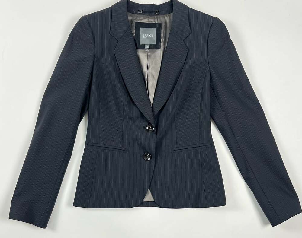 LUXE The Limited Black Pinstripe Two-Button Wool Blazer Jacket Size 0